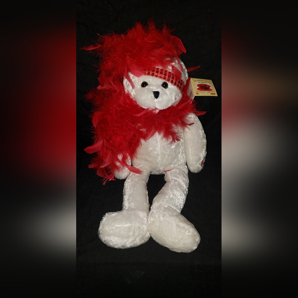 Chantilly Lane Musicals Animated Bear sings I wanna be loved by you red hat